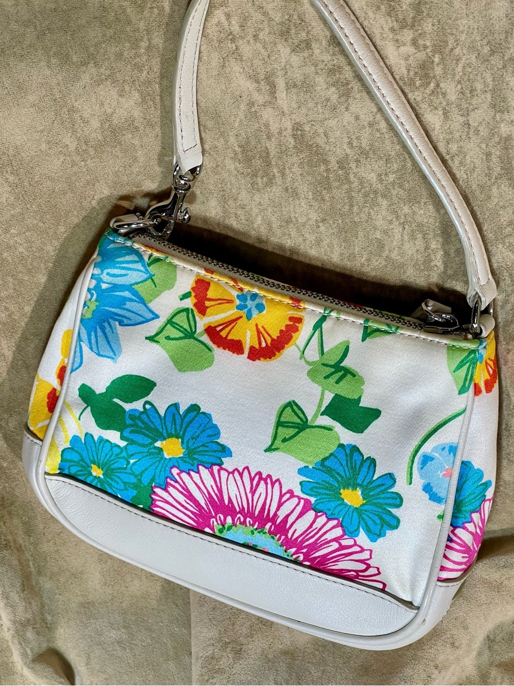 Coach White Mini Shoulder Bag with Multicolor Floral Print